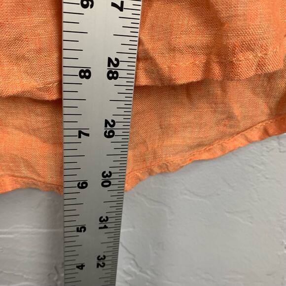 Sigrid Olsen Orange Linen Top Sizse 1X Roll Tab Sleeve V Neck Button Up Relaxed - Picture 6 of 7